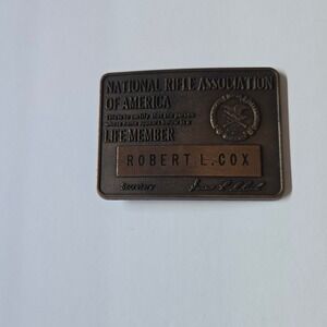 National Rifle Association of America Life Member Belt Buckle Bronze Tone